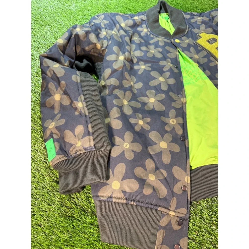 CashApp Bomber Jacket Floral‎ Print Neon Green Lining Patches Graphic xxl